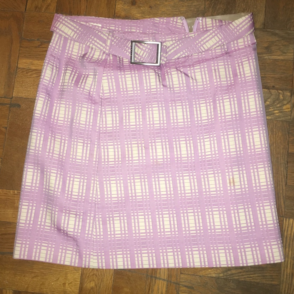 Tahari mini skirt lavender and cream plaid